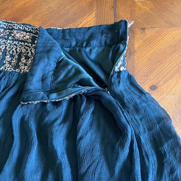 XXI Forever 21 Size S Black Crinkle Chiffon Beaded Mini Skirt Y2K Boho Festival - Picture 5 of 9